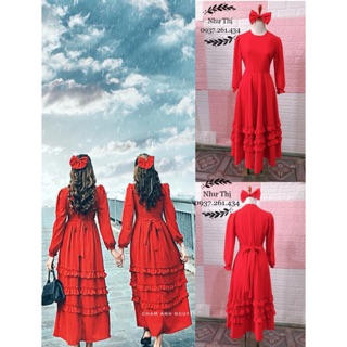 (Có size to) đầm maxi tay dài váy xoè kèm kẹp nơ đi tiệc du lịch chụp hình sống ảo đà Lạt kín đáo cực xinh