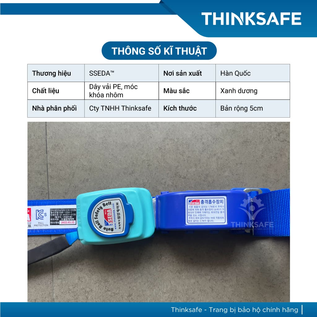 Dây đai an toàn  1 móc Sseda Belt Hàn Quốc có túi đựng linh kiện - dây bảo hộ trên cao cho thợ sơn xây, hàn - THINKSAFE