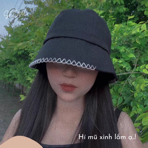 Mũ vành tròn viền thêu chỉ cá tính, nón vành tròn chống nắng cá tính 2022