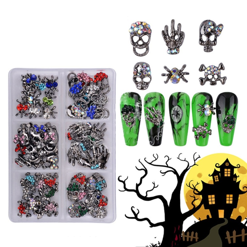 Phụ Kiện Trang Trí Móng Tay Hình Bộ Xương 3D Bằng Hợp Kim Phong Cách Halloween