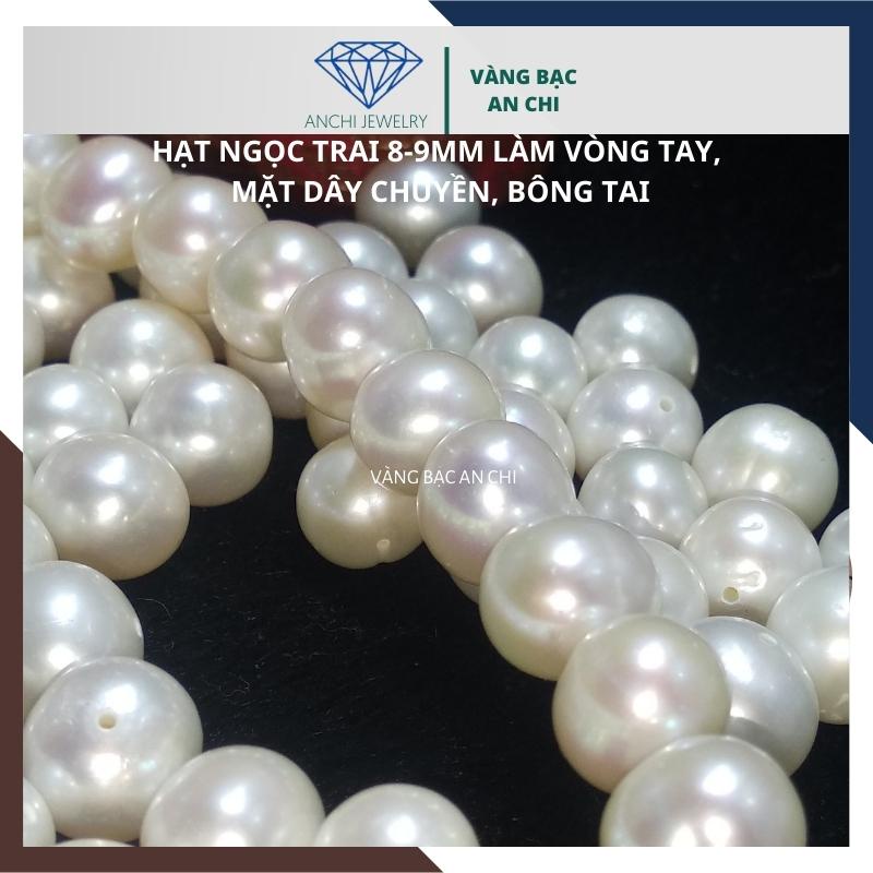 Hạt trai có lỗ xỏ màu trắng ánh hồng - làm mặt dây chuyền, vòng tay, bông tai. Anchi jewlery