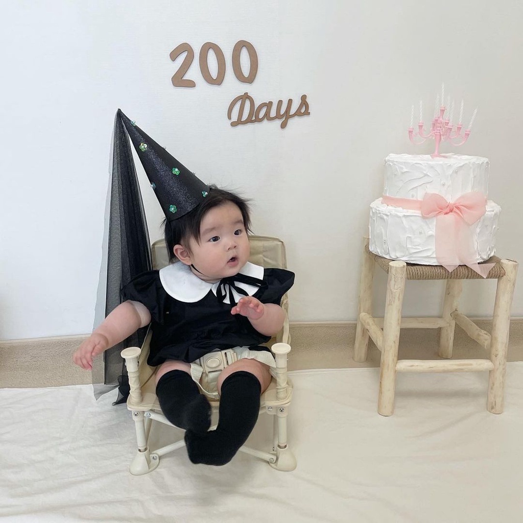 Bộ Áo Liền Quần Tay Ngắn Cổ Búp Bê Màu Đen Thời Trang Mùa Hè Cho Bé Gái 0-2 Tuổi