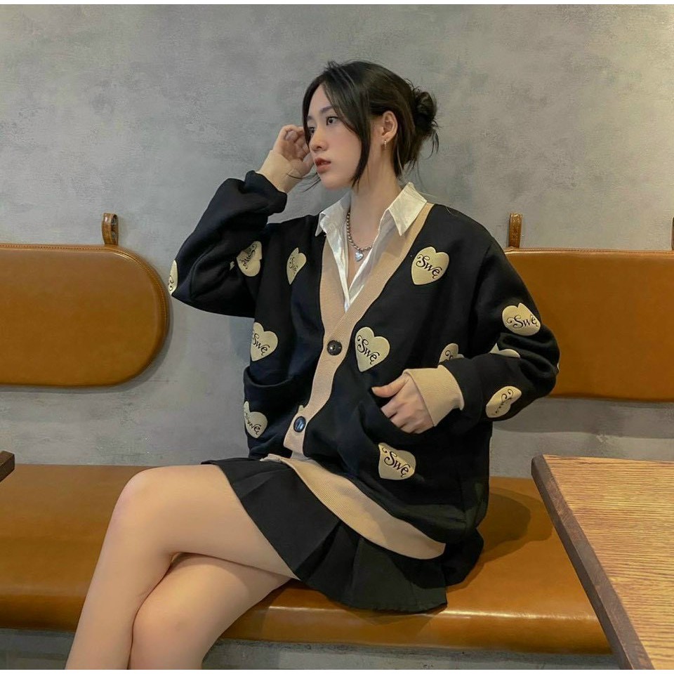 Áo Khoác Cardigan In Hình Trái Tim