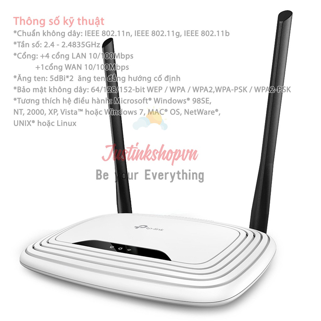 Bộ Phát Wifi 2 Râu Anten TP-Link TL-WR841N - Router Wifi Chuẩn N Tốc Độ 300Mbps - Hàng Chính Hãng - JLVQ-1206-PWTP