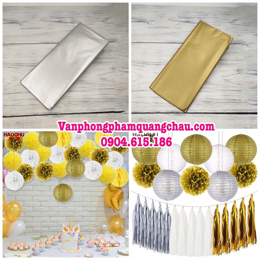 Giấy làm hoa cầu - Tissue paper nhũ vàng, nhũ bạc - (Số lượng 10 tờ - 1 màu)