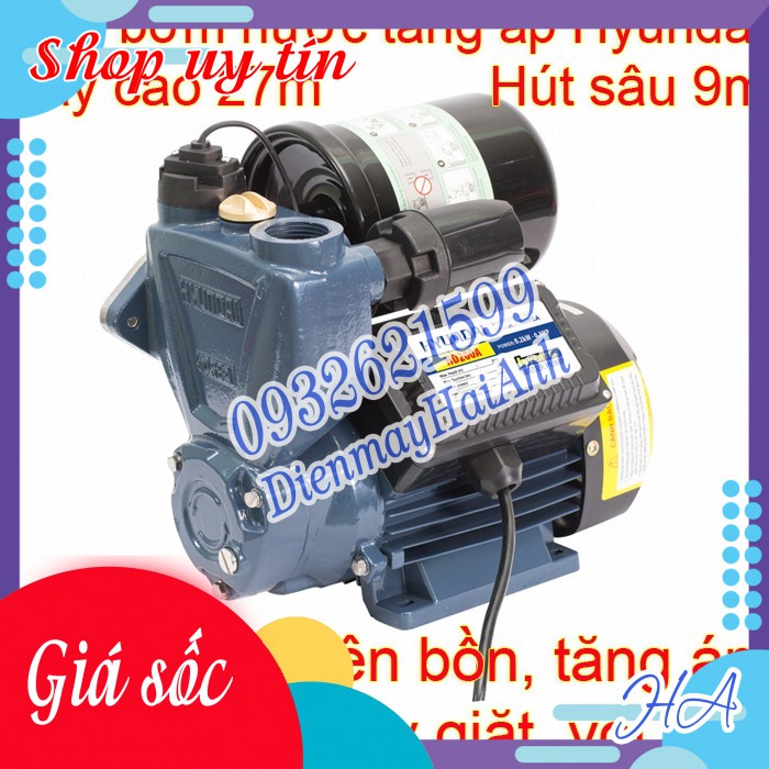 Máy bơm mini đẩy cao và tăng áp tự động Hyundai HD200A cảm biến thông minh, trợ lực nước yếu, BH toàn quốc