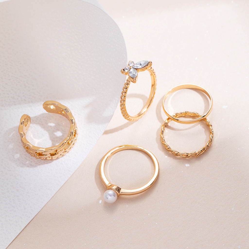 Set 5 Nhẫn Đeo Khớp Ngón Tay Đính Ngọc Trai Thời Trang Cho Nữ