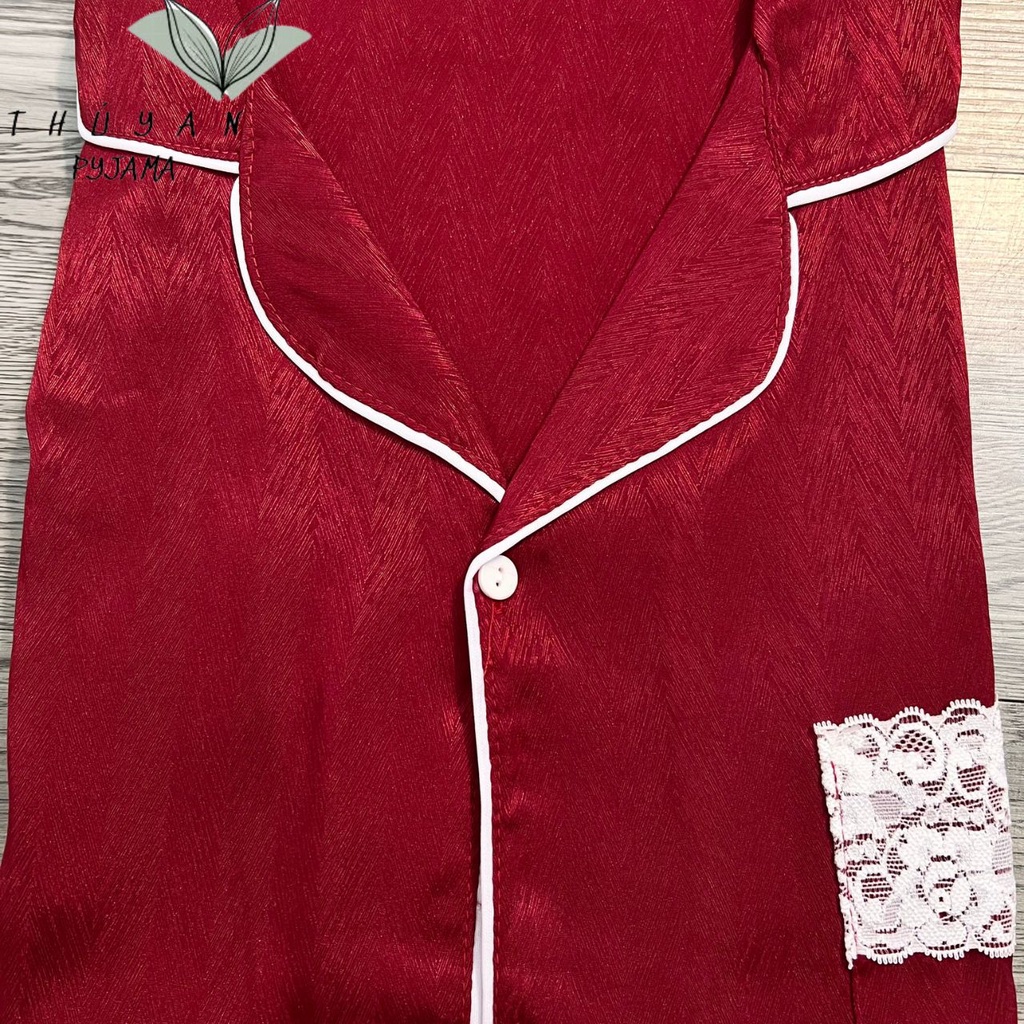 Bộ Pijama nữ bigsize màu đỏ đô tay dài chất lụa xước vân gỗ Tô Châu ko nhăn dành cho nữ, mẹ bầu 60 - 90kg