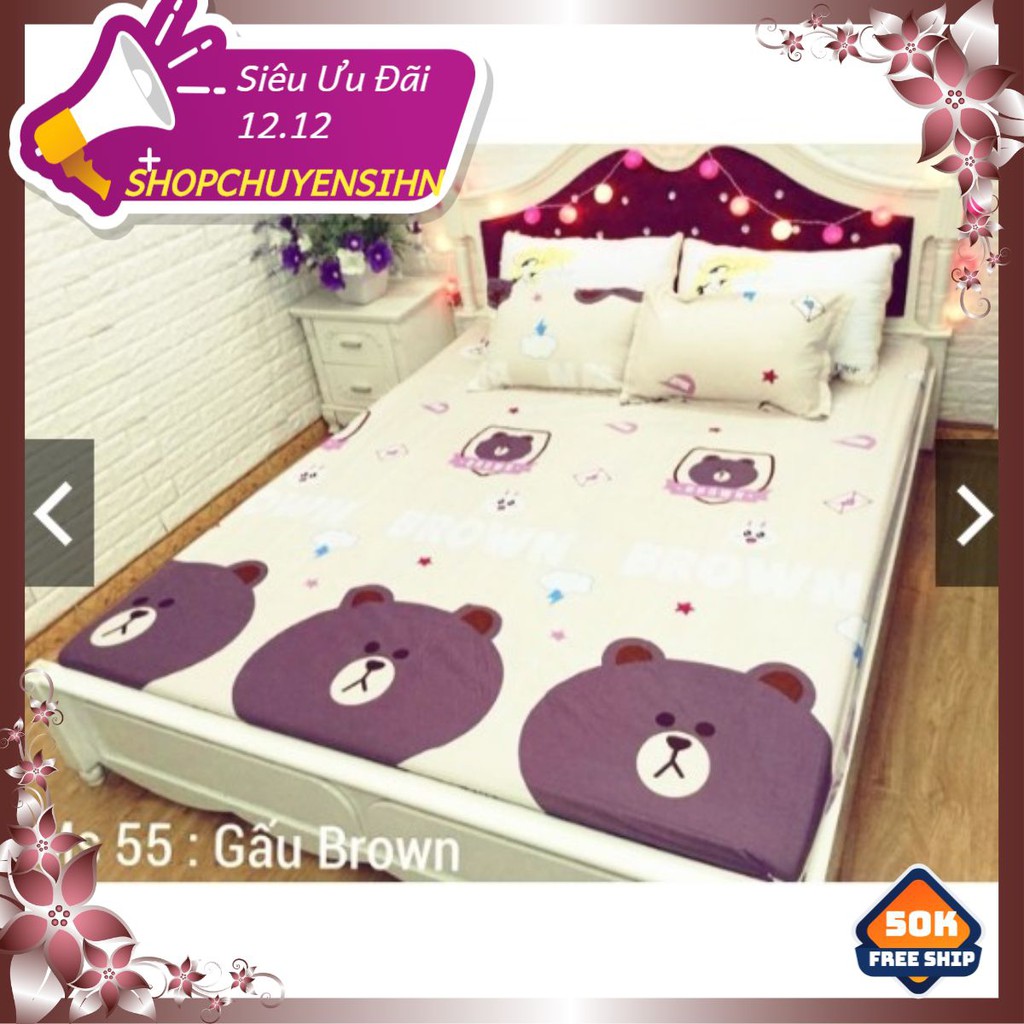 [Free ship-Giá lẻ=sỉ]Sỉ Bộ ga gối poly 1,6m ba con gấu brown