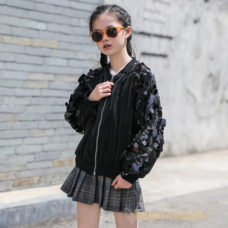 Áo Khoác Cardigan Cổ Đứng Dáng Rộng Đính Kim Sa Lấp Lánh Thời Trang Mùa Thu Cho Bé Gái