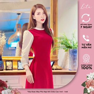 Đầm thiết kế nữ Lita - Váy công sở dáng xòe cổ phối ren bèo siêu xinh