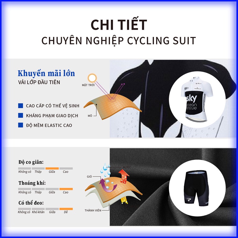 SKY Phong cách mới Thoải mái thoáng khí Quần áo đi xe đạp Pro Team Nam Màu trắng Tay ngắn Tay áo Bộ Áo đua Xe đạp
