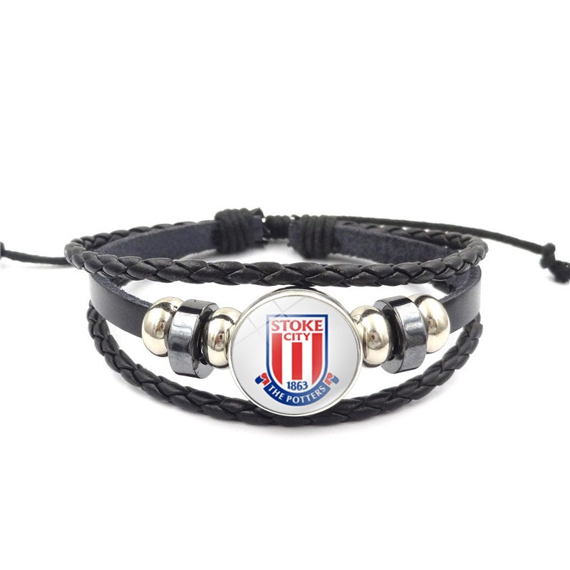 Vòng Tay Dây Da Bện Mặt Biểu Tượng MUN Chelsea Liverpool Ngoại Hạng Anh Thời Trang Mới Unisex