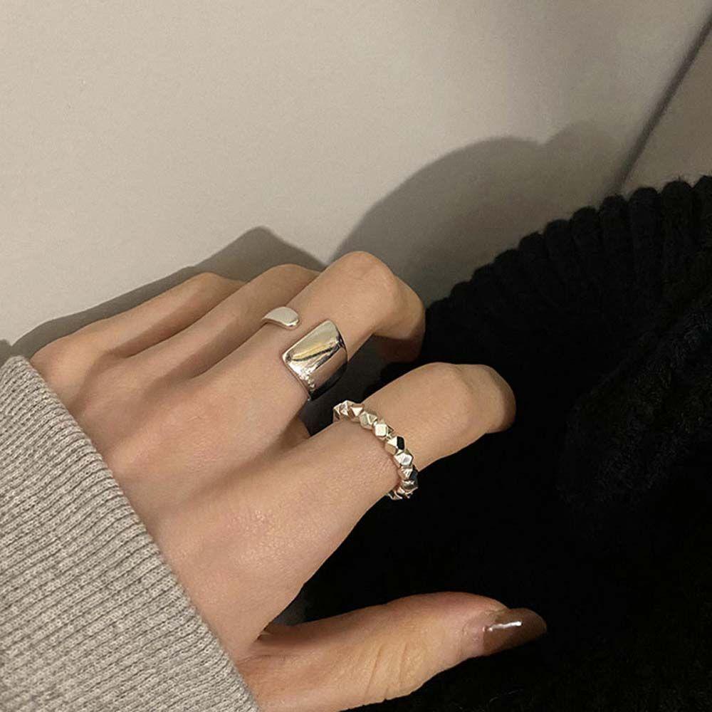 Nhẫn Hở Hình Vuông Đính Hạt Phong Cách Hip Hop Punk Đơn Giản Có Thể Điều Chỉnh Cho Nữ