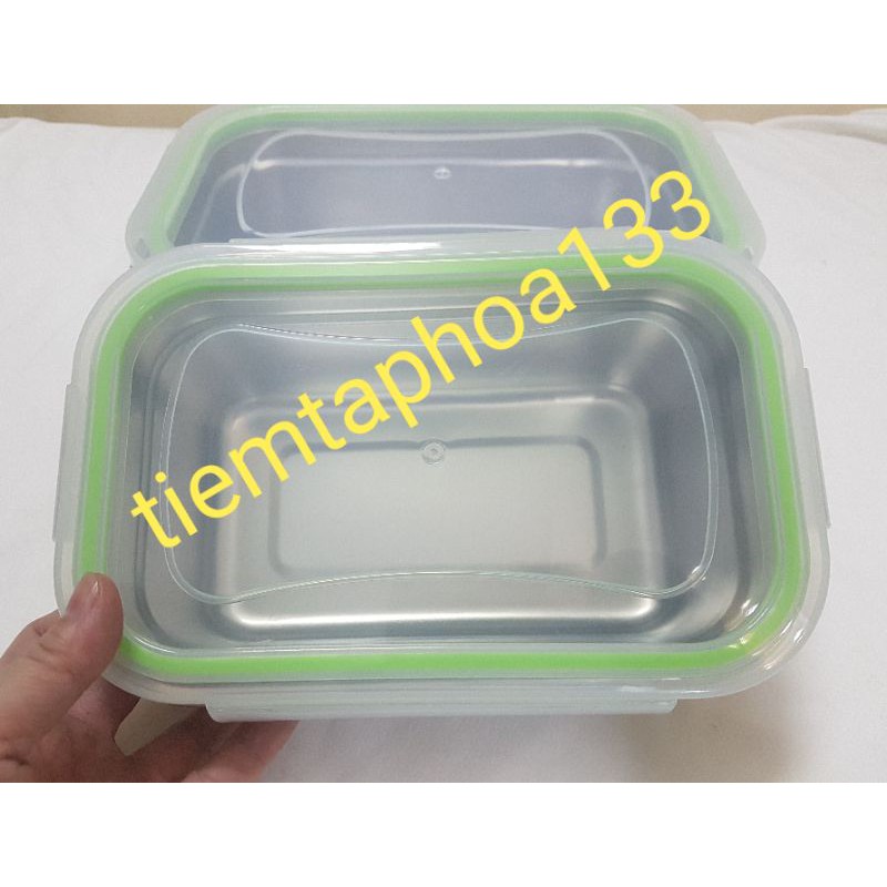 Khay inox đựng topping trà sữa thức ăn thực phẩm lưu trữ kho đông lạnh, có nắp nhựa 1000ml đến 1500ml