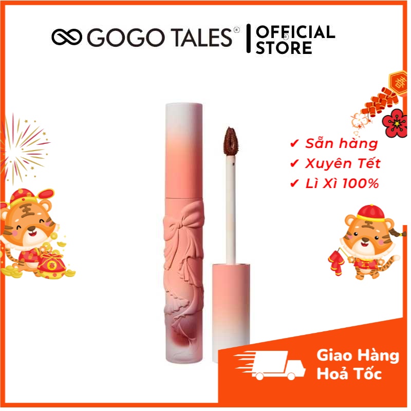 [Có sẵn] Son kem lì Gogo tales Pink nơ khắc nổi siêu xinh mềm mịn lâu trôi giữ màu 5h nội địa trung chính hãng GT218