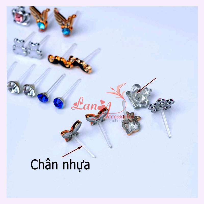 Hộp 36 đôi bông tai nữ Hàn Quốc LA-BT001 màu hồng dễ thương