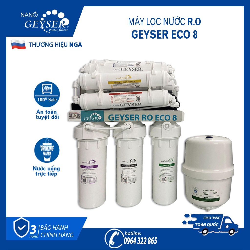 Máy Lọc Nước Geyser R.O ECO 8 - Dùng Điện Và Có Nước Thải