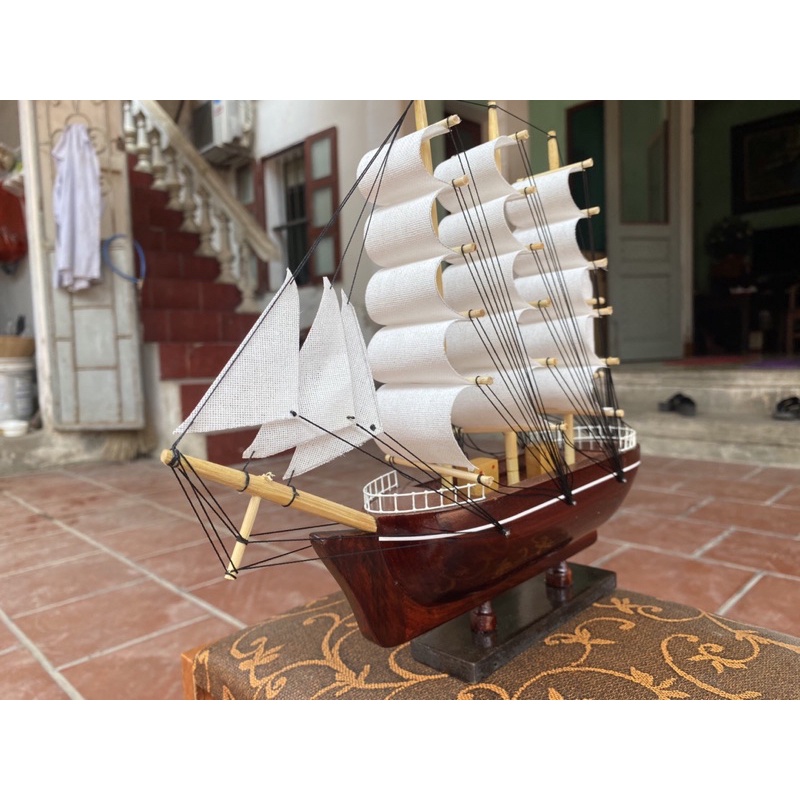 Mô hình thuyền phong thủy  - Thuyền gỗ Le Blem dài 20-35cm  - Buồm vải trắng -