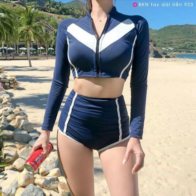 Bikini dài tay kẻ viền HOT TREND quần cạp cao gen bụng mã 923 - Hàng xịn, giá tốt | BigBuy360 - bigbuy360.vn