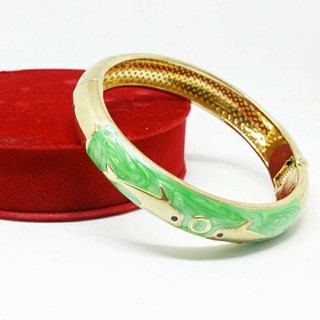 Vòng tay nữ đá mã não màu xanh ngọc hình con cá (VT2504)