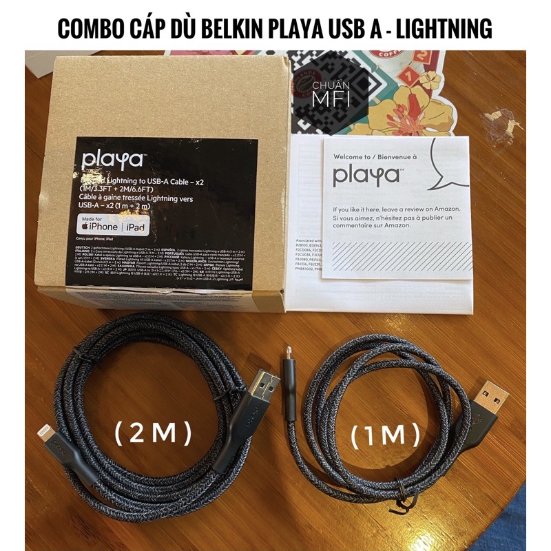 COMBO cáp iPhone Belkin Playa Usb-A to Lightning [Chuẩn MFi]