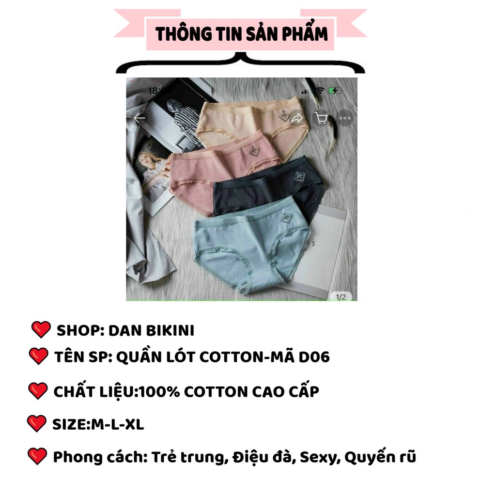Quần Lót Nữ cao cấp cotton gân tăm viền ren siêu mềm mịn thoáng mát MÃ D06