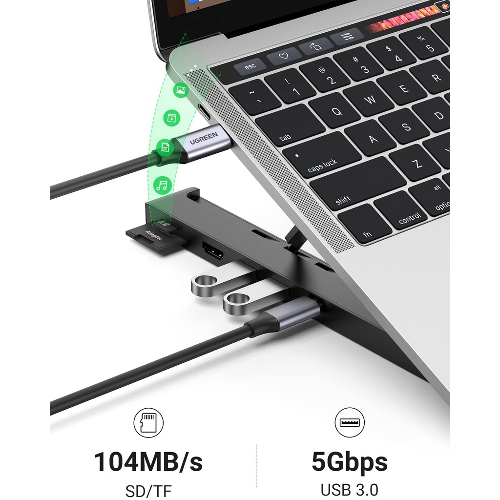 Giá đỡ kiêm HUB 5 in 1 USB C, HDMI TF/SD 2 cổng USB3.0 UGREEN 80551