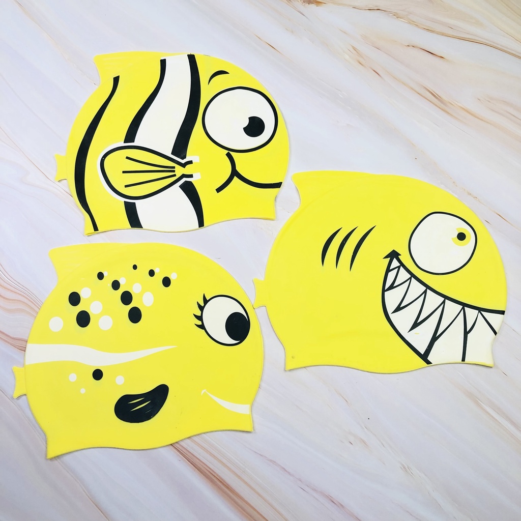 Nón bơi trẻ em, nón bơi cho bé chất silicon chống thấm nước co giãn tốt hình cá cho bé thoải mái bơi lội - CASHZINESHOP