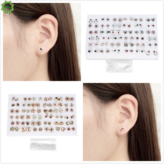 Bộ 12/36 đôi khuyên tai đinh tán đính đá pha lê nhân tạo nhiều kiểu dáng đa dạng thời trang Hàn Quốc dành cho bạn gái