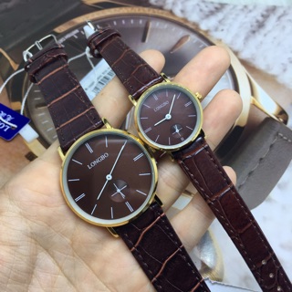 Đồng hồ đôi Longbo dây da siêu mỏng- kim nhỏ chạy- LBC20