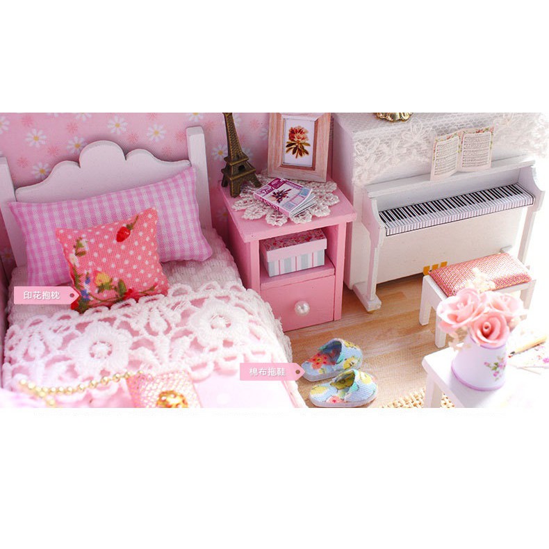 Mô hình nhà búp bê DIY Doll House Miniature_ SUNSHINE PRINCESS _Tặng TẤM CHE BỤI + KEO