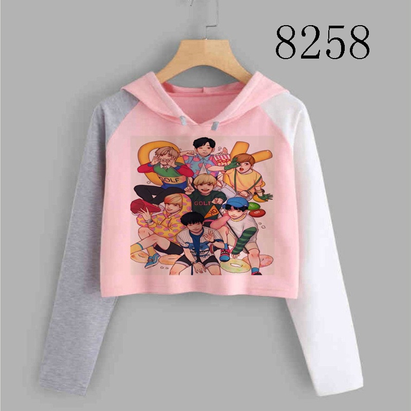 Áo Hoodie Dài Tay In Họa Tiết Hoạt Hình Nhóm Nhạc Got7 Exo Mamamoo Ikon