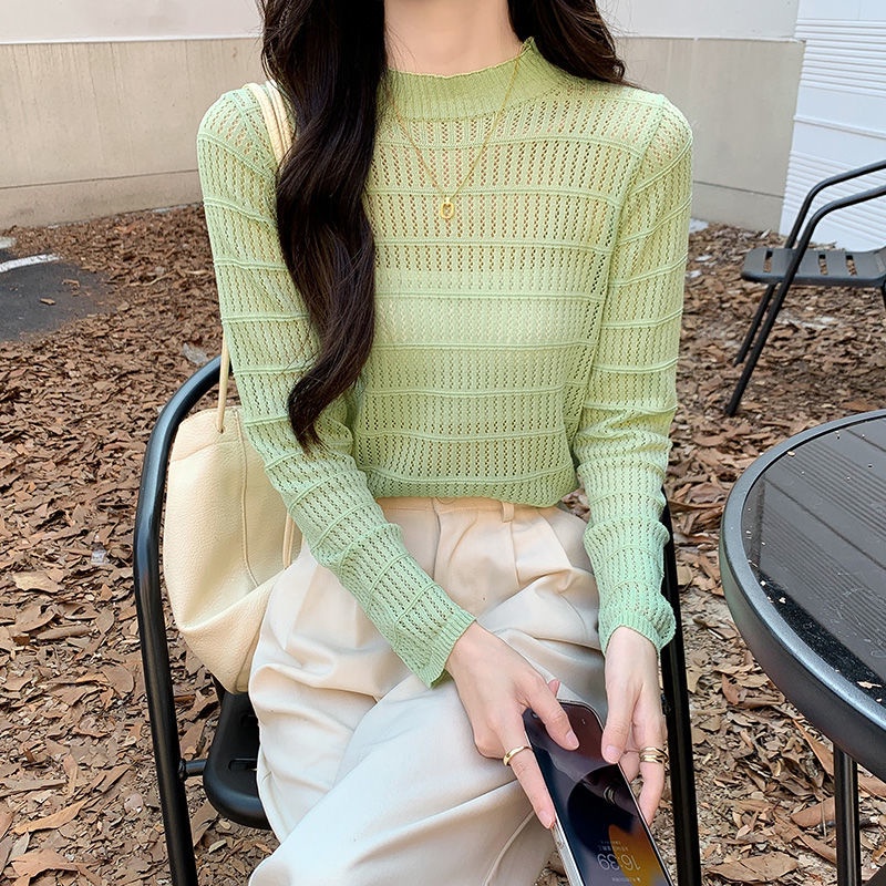 Áo Thun Dệt Kim Mỏng Tay Dài Thời Trang Mùa Thu Hàng Mới Dành Cho Bạn Nữ