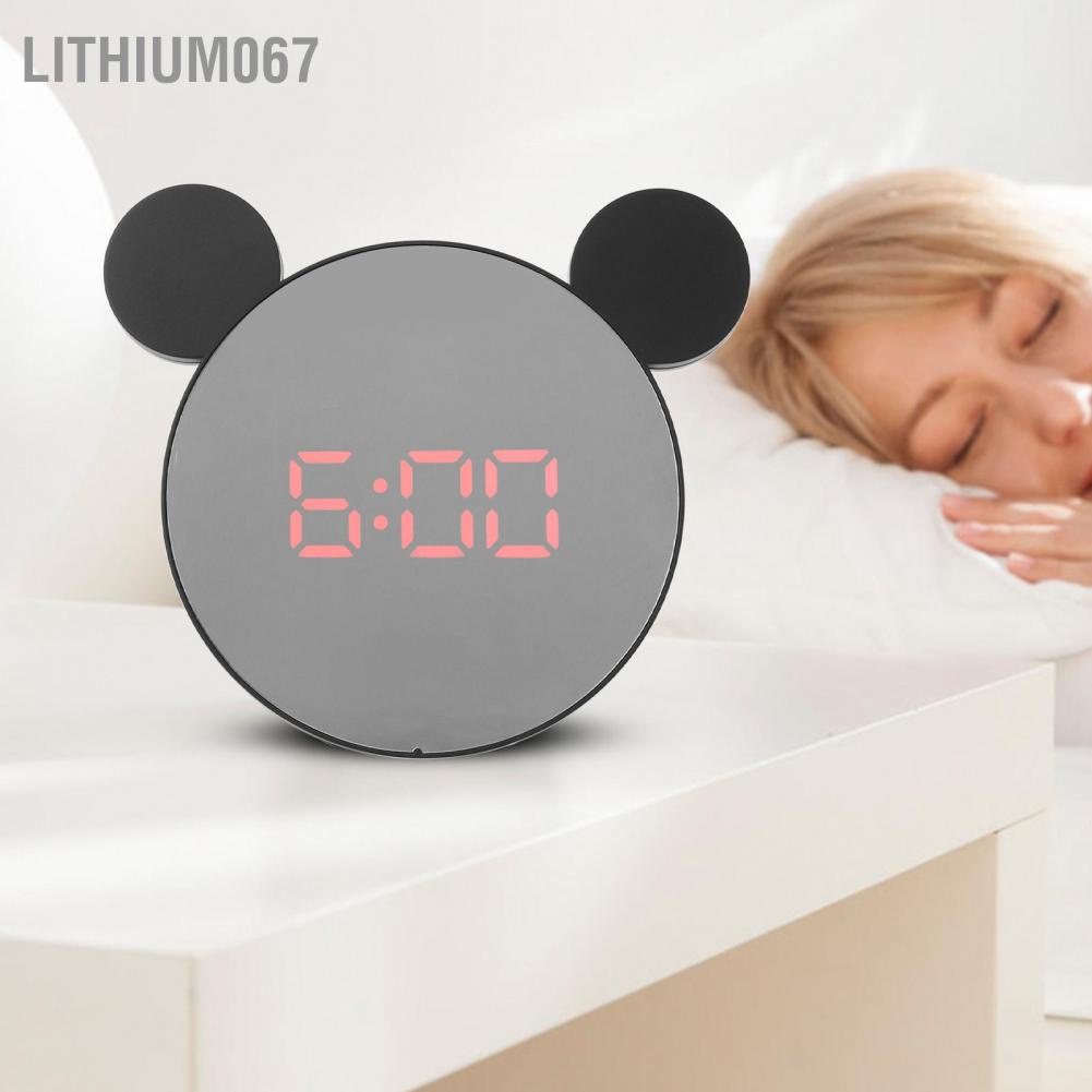 Lithium067 Lithium067 Đồng hồ báo thức kỹ thuật số Bề mặt gương Màn hình LED lớn 12/24 giờ Độ sáng có thể điều chỉnh cho Phòng ngủ Văn phòng Bar