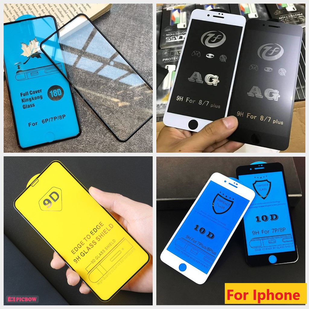 Kính cường lực Iphone Full màn 9D, 10D, 18D chống vỡ cạnh, Chống bám vân tay Full mã Iphone