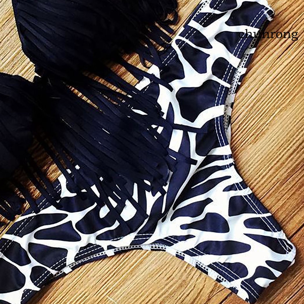 Bộ Bikini 2 Mảnh Phối Tua Rua Màu Sắc Tương Phản Thời Trang Mùa Hè