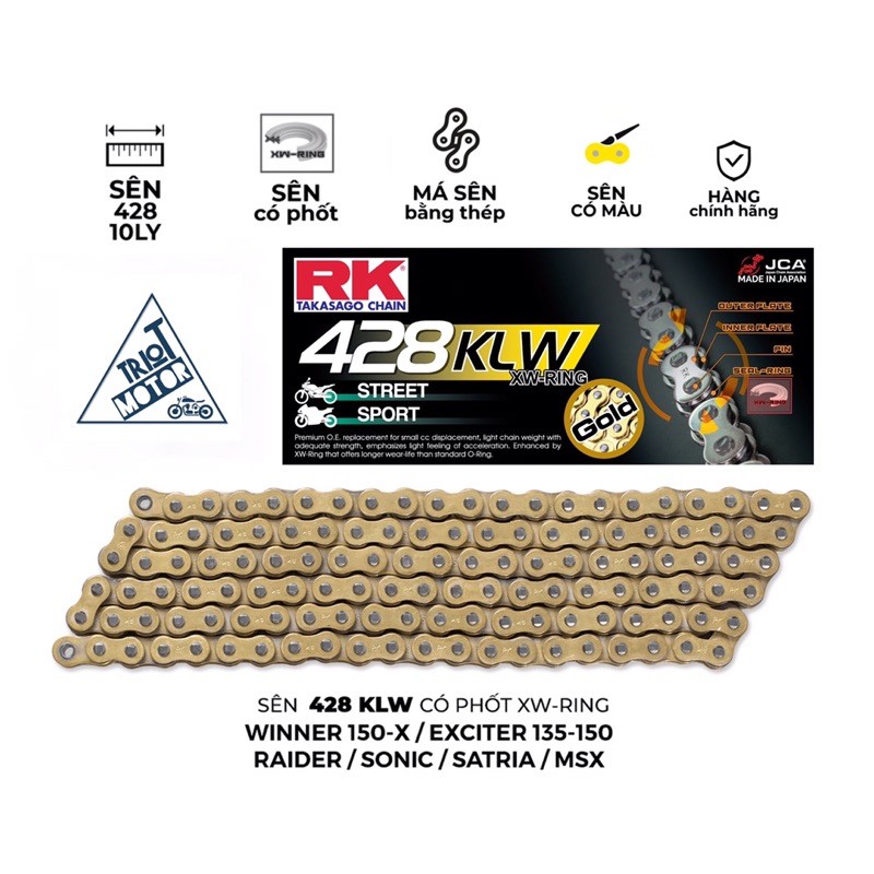 Sên có phốt của RK chính hãng 428KLW màu vàng cho winner/sonic/raider/exciter...