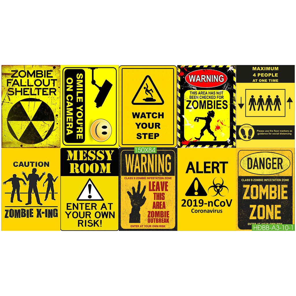 Combo Set 10 tờ Decal biển báo,biển cấm,biển chỉ dẫn dán tường trang trí khổ A3,A4,A5