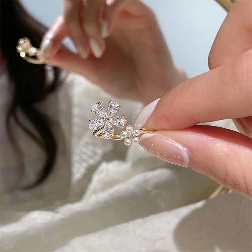 Nhẫn Hở Đính Đá Zircon Hình Hoa Thanh Lịch Thời Trang Cho Nữ