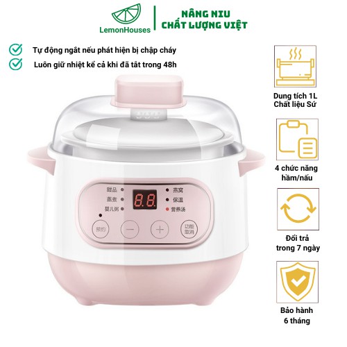 Nồi hầm đa năng 4 trong 1, nồi nấu cháo, ninh, hầm cách thủy - Dung tích 0,8L đủ 3 bữa cháo cho bé siêu tiện lợi