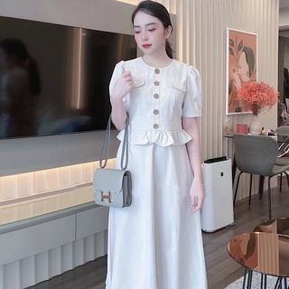 Đầm cổ tròn bèo eo 2 màu (kèm hình thật)