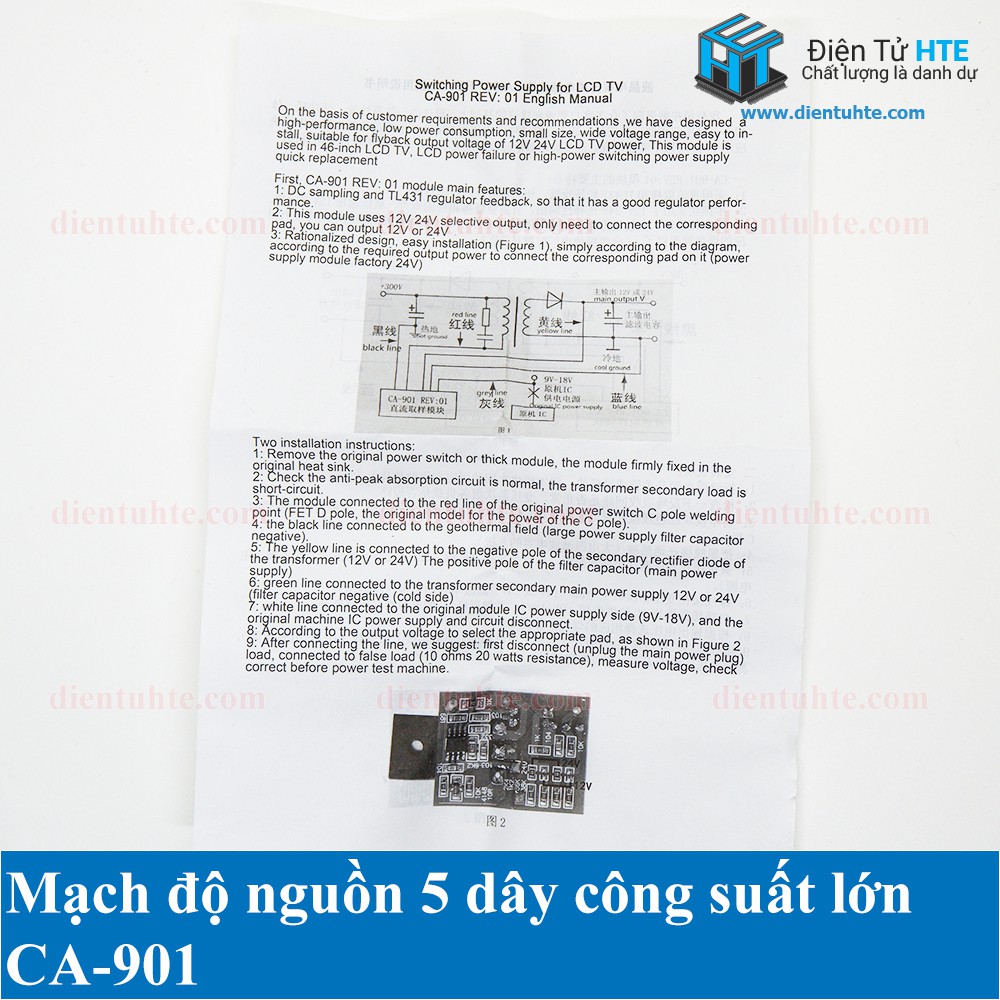 Mạch độ nguồn 5 dây 12V/24V công suất cao CA-901 cho TV 46 inch trở xuống