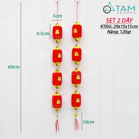 Set 2 Dây treo tết 4 lồng đèn nhung đỏ D60cm T-DTRT-57