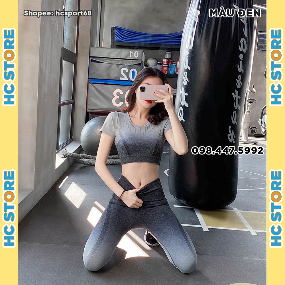 Set Bộ Quần Dài & Áo Croptop Tập Gym Yoga Nữ SET02 Màu Loang Dáng Thể Thao, Chất Dệt Kim, Hàng Nhập Quảng Châu Cao Cấp