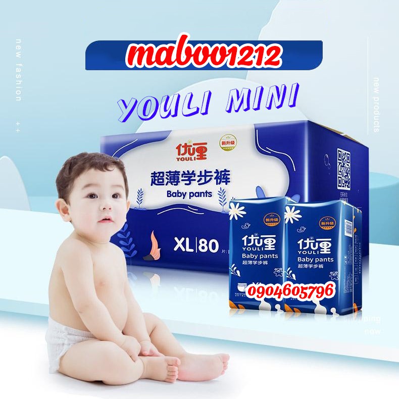 Tã Bỉm Quần/Dán Youli Baby Pants Gói Nhỏ Size S56, M46, L42, Xl40, Xxl72, Xxxl68