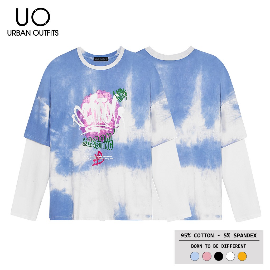 Hàng OUTLET 3 Màu TDO08 Áo Thun Tay Dài Phối Nam Nữ Form Rộng URBAN OUTFITS Loang Màu SCHOOL 100 Cotton 4 Chiều
