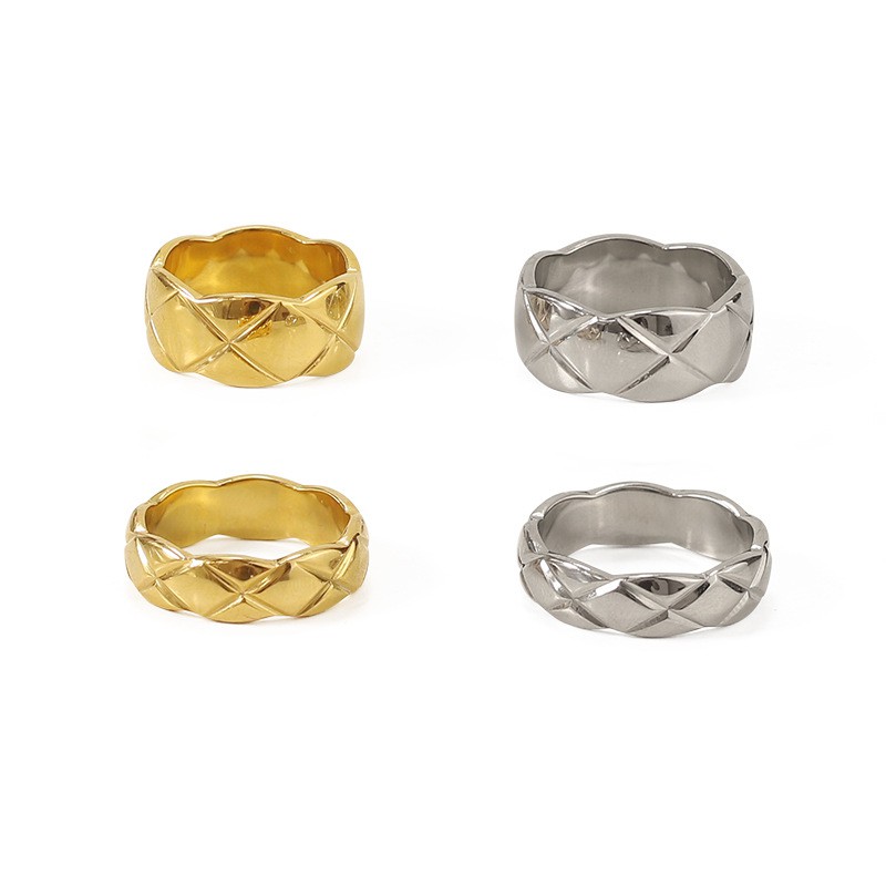 Titanium Steel Gold Platinum Diamond Plaid rings for women Chanel-Style Fashion Accessories Jewellery