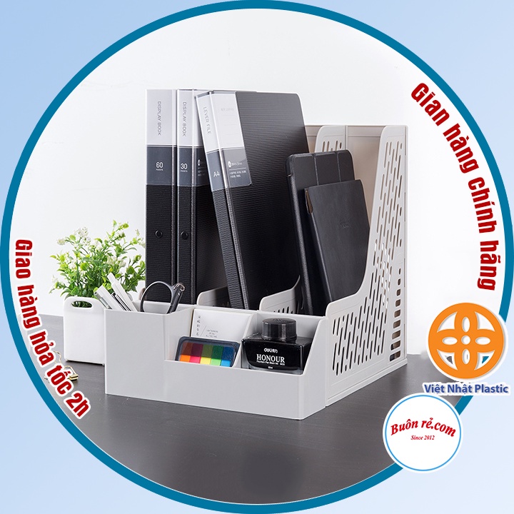 Khay Đựng Tài Liệu Để Bàn 3 Ngăn, Giá Đựng Tài Liệu Để Bàn Khổ A4, Kèm Khay Cắm Bút, Đựng Giấy Note, Ghim, Vật Dụng Nhỏ