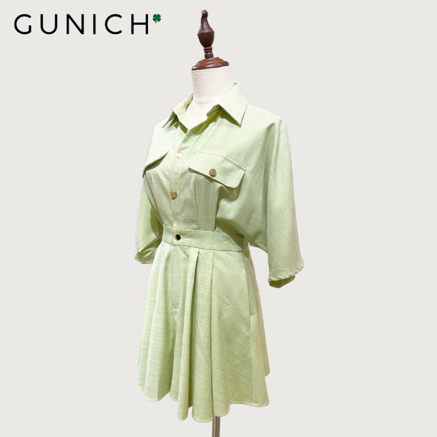 Playsuit form rộng màu xanh cốm vải cashmere Gunich